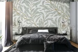 Wallpaper with stylized green leaves nature decoration