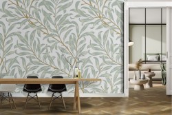 Wallpaper with stylized green leaves nature decoration