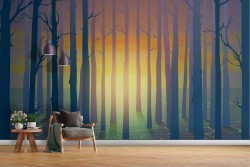 Carta da Parati dipinto foresta con lago