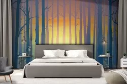 Carta da Parati Alba Tramonto Dipinti e Acquerelli Foreste e Alberi