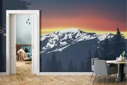 Carta da Parati paesaggio montagna con neve e alberi