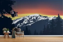 Wallpaper landscape mountain with snow and trees