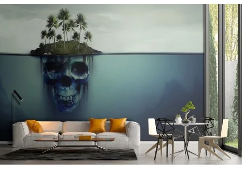 Wallpaper illustration island with dark skulls 2