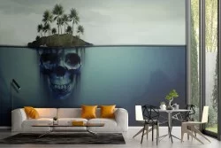 Wallpaper illustration island with dark skulls