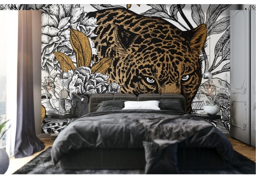 Wallpaper flowers and cheetah abstract nature