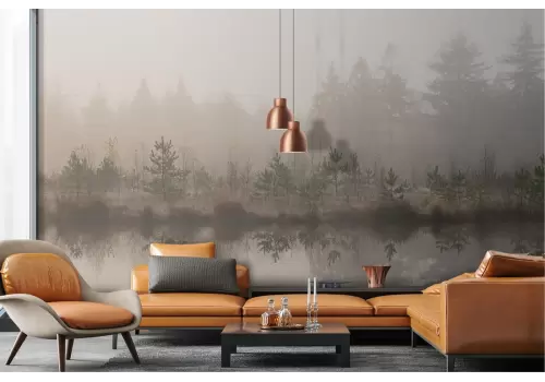 Carta da Parati paesaggio lago nel bosco 2