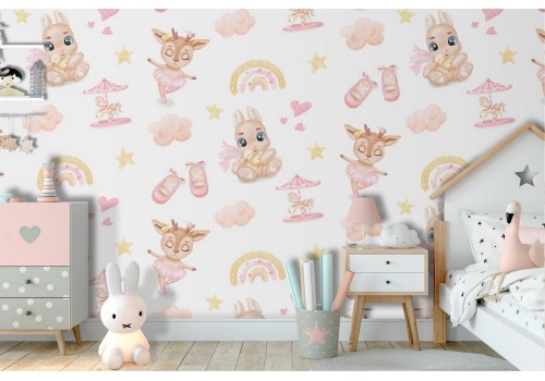Wallpaper with dancing animals decoration for children.