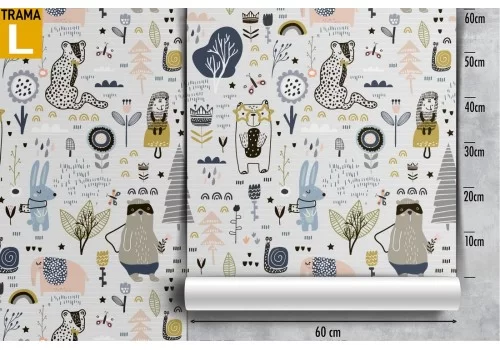 Carta da Parati animali bosco stilizzati bambini. 2