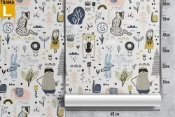 Wallpaper of stylized forest animals for children.