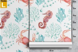 Marine animals pattern wallpaper for children.