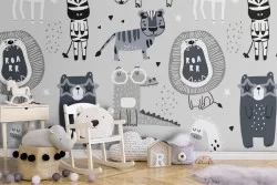 Carta da Parati animali stilizzati decorazione bambini.