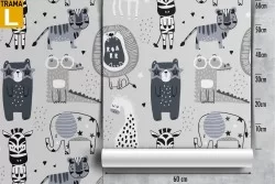 Carta da Parati animali stilizzati decorazione bambini.