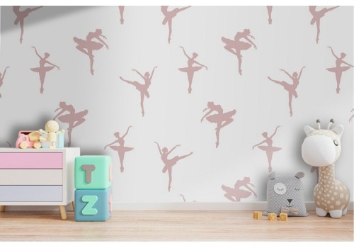 Wallpaper with stylized ballerinas for children's decoration.