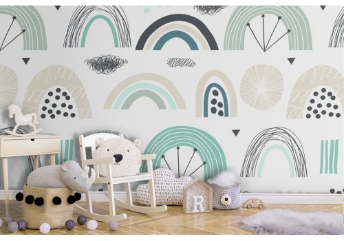 Stylized rainbow children's wallpaper.