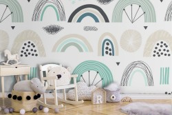 Stylized rainbow children's wallpaper.