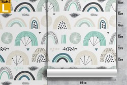 Stylized rainbow children's wallpaper.