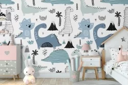 Carta da Parati bambini dinosauri decorazione.