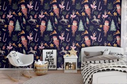 Children's wallpaper with nutcracker and ballerina characters.
