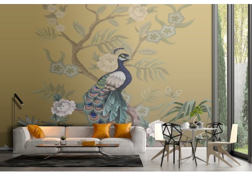 Peacock wallpaper with abstract nature luxury flowers 2