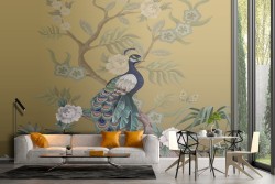 Peacock wallpaper with abstract nature luxury flowers