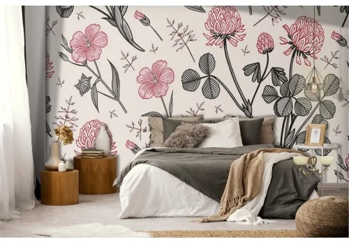 Carta da Parati decorazione fiori rose rosse.