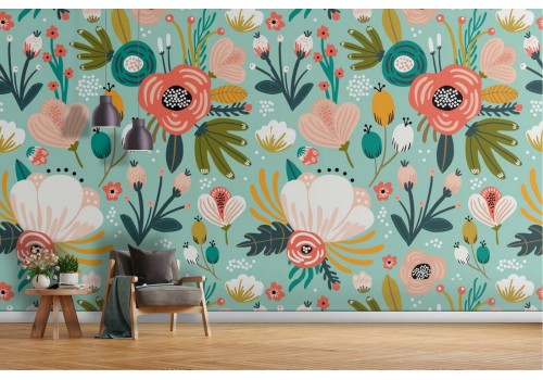 Carta da Parati decorazione fiori vintage.