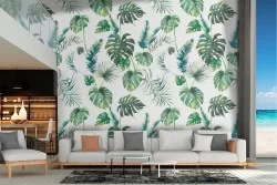 Carta da Parati decorazione foglie tropicali natura.