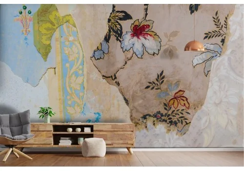 Vintage worn painted wallpaper