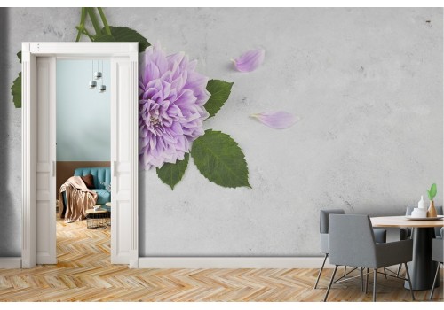 Carta da Parati fiore con superficie cemento bianco