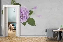 Flower wallpaper with white cement surface