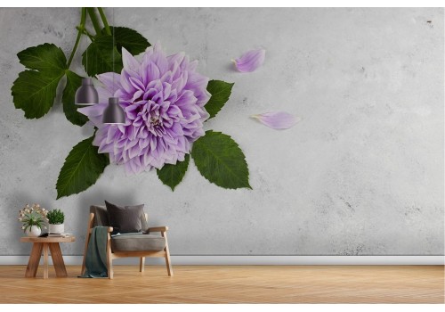 Carta da Parati fiore con superficie cemento bianco 2