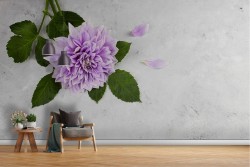 Carta da Parati fiore con superficie cemento bianco