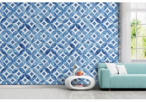 Carta da Parati decorazione geometrica blu vintage.