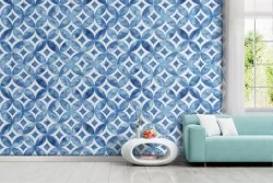 Carta da Parati decorazione geometrica blu vintage.