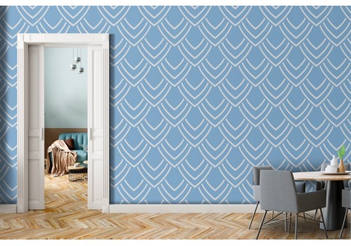 Blue vintage geometric wallpaper decoration.
