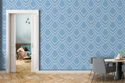 Carta da Parati decorazione geometrica vintage azzurra.