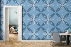 Vintage geometric decoration wallpaper in light blue.