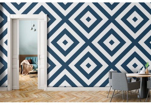 Blue vintage geometric wallpaper decoration.