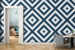 Blue vintage geometric wallpaper decoration.