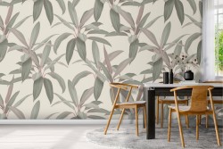 Carta da Parati decorazione natura foglie verdi.