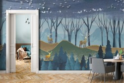 Carta da Parati Foreste e Alberi animali Natura Stilizzata