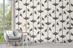 Carta da Parati decorazione vintage fiori stilizzati.