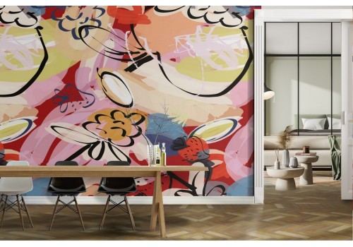 Abstract flowers modern nature wallpaper.