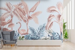 Tropical leaves and flamingo abstract nature wallpaper