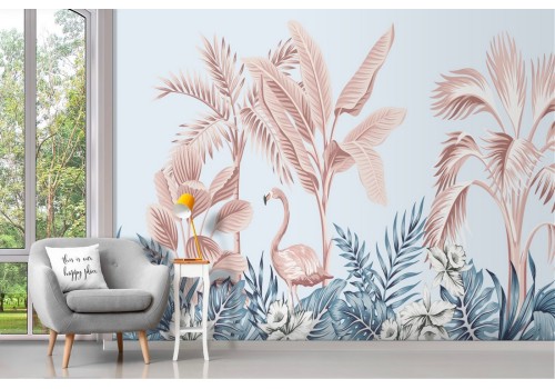 Tropical leaves and flamingo abstract nature wallpaper 2