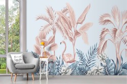 Tropical leaves and flamingo abstract nature wallpaper