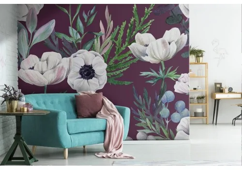 Carta da Parati fiori bianchi decorazione moderna.