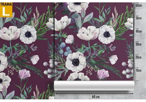 Carta da Parati fiori bianchi decorazione moderna. 2