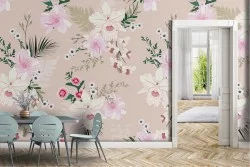 Carta da Parati fiori bianchi natura pattern vintage.