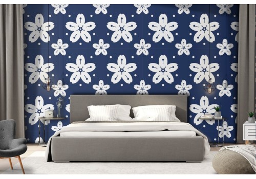 Carta da Parati fiori bianchi natura pattern vintage.